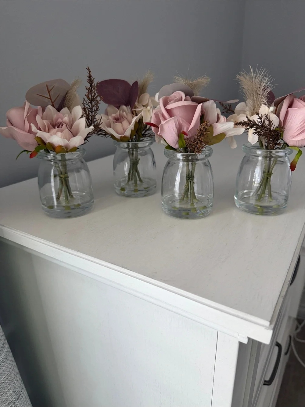 Elegant Pink Rose Faux Floral Arrangement - Set of 4
